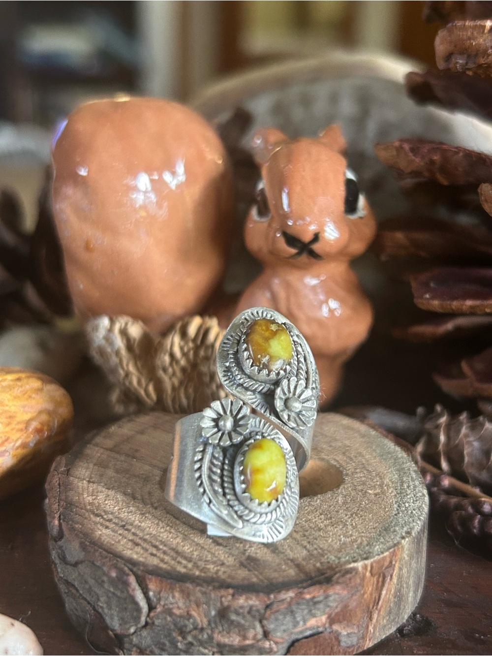 925 Sterling stunning details palomino turquoise bypass Ring